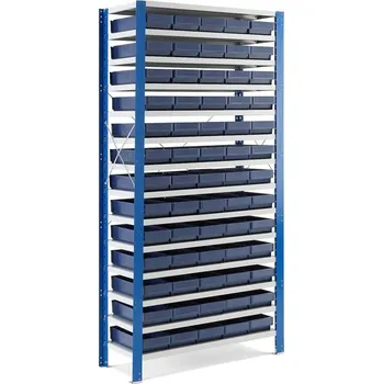 Dílenský regál Regál s plastovými boxy DETAIL + MIX, 2100x1000x300 mm, 65 modrých boxů