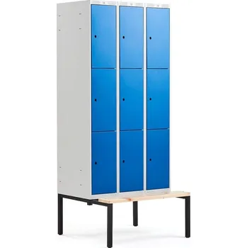 Šatní skříň Boxová šatní skříň CLASSIC, s lavicí, 3 sekce, 9 boxů, 2120x900x550 mm, modré dveře