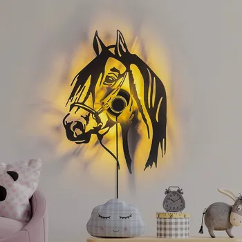 Lampička Opviq Nástěnné světlo Horse, černé, kov, 57 x 41 cm, kabel s vidlicí - Délka kabelu 200 cm černý 1 x 15 W LED - Doprava zdarma