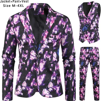 Pánský oblek 3v1 s galaktickým vzorem - L Barva: Fialová, Velikost: L