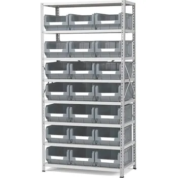 Dílenský regál Regál s plastovými boxy APART + POWER, 1970x1000x500 mm, 21 šedých boxů