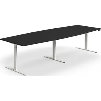 Jednací stůl Jednací stůl QBUS, výškově nastavitelný, 3200x1200 mm, tvar člunu, bílá podnož, černá