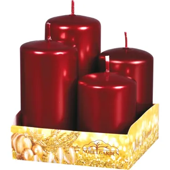 Svíčka Maják Svíčky adventní STUPŇOVITÉ červená metal lesk d4x6/7/8/9cm 4ks