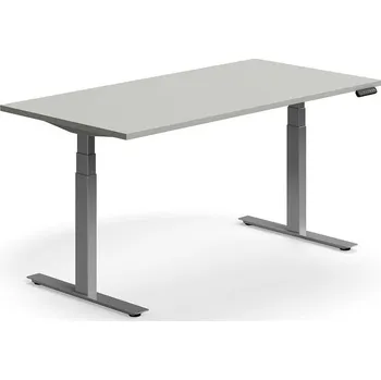 Psací stůl Výškově nastavitelný stůl QBUS, 1600x800 mm, stříbrná podnož, světle šedá