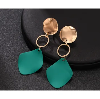 Náušnice B-TOP Geometrické dámské náušnice klipsy - zelená/ zlatá