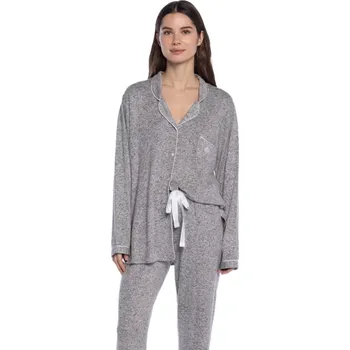 Dámské pyžamo GUASCH Dámské pyžamo SALMA, Šedá, V dárkovém boxu, Viskóza 70% / Polyester 25% / Elastan 5%, Dlouhý rukáv - vel. S