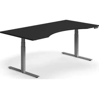 Psací stůl Výškově nastavitelný stůl QBUS, vykrojený, 2000x1000 mm, stříbrná podnož, černá