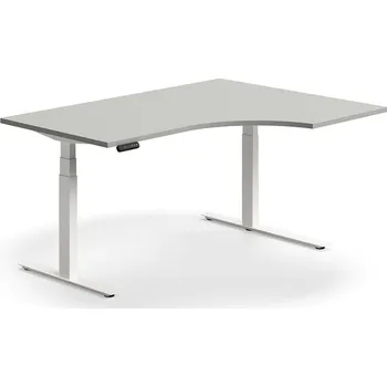 Psací stůl Výškově nastavitelný stůl QBUS, rohový, 1600x1200 mm, bílá podnož, světle šedá