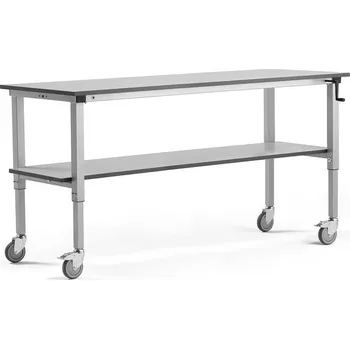 Dílenský stůl Mobilní pracovní stůl MOTION, manuálně nastavitelná výška, 2000x600 mm, se spodní policí, 150 kg, še