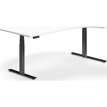Psací stůl Výškově nastavitelný stůl QBUS, rohový, 2000x1200 mm, černá podnož, bílá