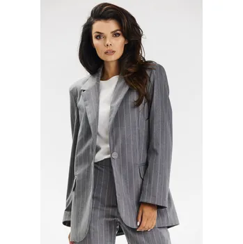 Dámské sako Elegantní dámské sako volného střihu s pruhy A679 Barva: Šedá, Velikost: XL