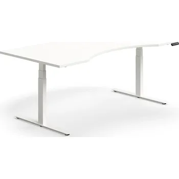 Psací stůl Výškově nastavitelný stůl QBUS, vykrojený, 2000x1000 mm, bílá podnož, bílá