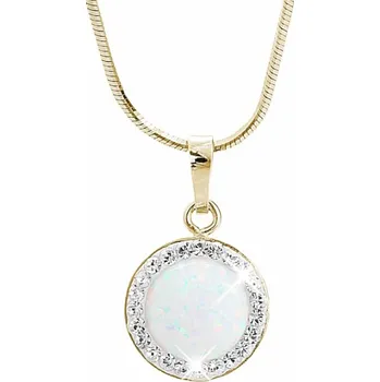 Náhrdelník Pozlacený stříbrný náhrdelník s kulatým opálem a krystaly Swarovski Elements White
