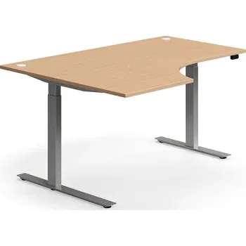 Psací stůl Výškově nastavitelný stůl FLEXUS, rohový, 1600x1200 mm, stříbrná podnož, buk
