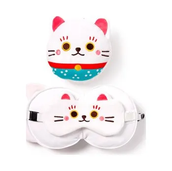 Cestovní polštářek Cestovní polštář a maska na oči Relaxeazzz - Kočka pro štěstí Maneki Neko
