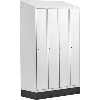 Šatní skříň Šatní skříňka CLASSIC, šikmá střecha, se soklem, 4 sekce, 2050x1200x550 mm, šedé dveře