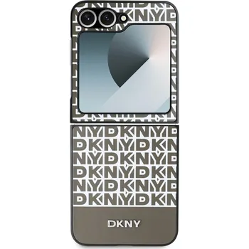 Pouzdro na mobilní telefon Zadní kryt DKNY PU Leather Repeat Pattern Bottom Stripe MagSafe pro Samsung Galaxy Z Flip6/7 FE, hnědá