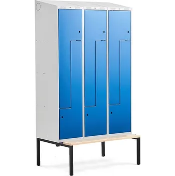 Šatní skříň Šatní skříňka CLASSIC Z, šikmá střecha, s lavicí, 3 sekce, 6 dveří, 2290x1200x550 mm, modré dveře