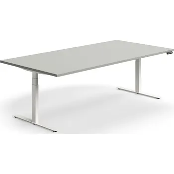 Jednací stůl Jednací stůl QBUS, výškově nastavitelný, obdélníkový, 2400x1200 mm, bílá podnož, světle šedá