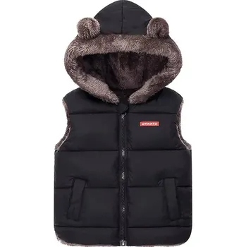 Dívčí bunda Dětská podzimní/zimní zateplená vesta s kožíškem a oušky Barva: Černá, Velikost: 130 (6T)