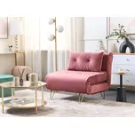 Rozkládací pohovka růžová sametová pro 1 osobu vhodná na spaní s polštářem zlaté nohy glamour styl Beliani