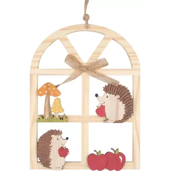 Dřevěná dekorace podzimní okno 23,5 cm 5149