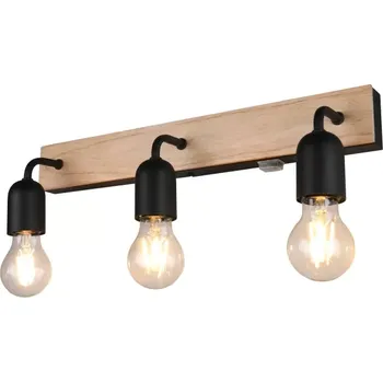 Nástěnné svítidlo Trio Leuchten 284470332 ARTURO - Nátěnné koupelnové svítidlo s vypínačem v imitaci dřeva, 3 x E27, IP44, 45cm (Nástěnné svítidlo do koupelny k zrcadlu s vypínačem)