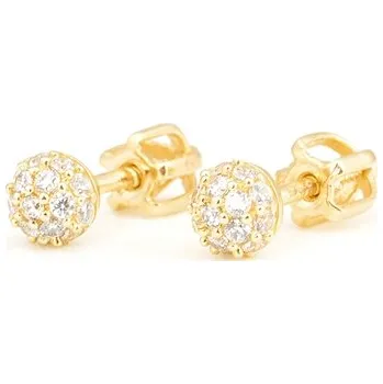 Náušnice Náušnice ze žlutého zlata pecičky půlkuličky se zirkony NA1607F + DÁREK ZDARMA