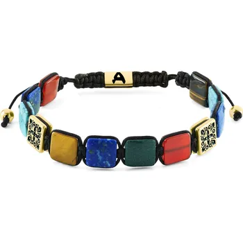 Náramek Elysian | Plochý náramek zlaté barvy s&nbsp;korálky z&nbsp;barevných přírodních kamenů - Arkai