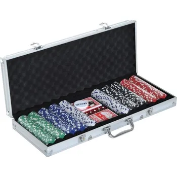 Pokerové sada Přenosný pokerový set s 500 žetony | 55,5 x 22 x 6,5 cm