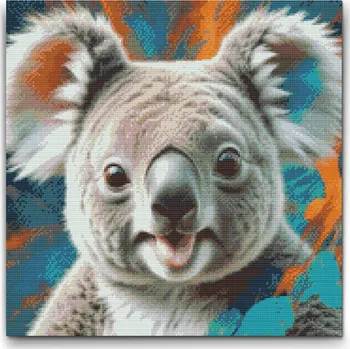 Diamantové malování Diamantové malování - Koala v odstínech tyrkysové a oranžové Velikost: 50x50cm, Rámování: Pouze srolované plátno, Diamanty: Kulaté