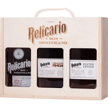 Rum Set Relicario Ron Dominicano v dřevěné krabici 2,1l (set 1 x 0.7 l, 1 x 0.7 l, 1 x 0.7 l)