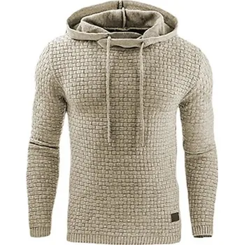 Pánský svetr Pánská svetr s kapucí vzor kostkovaný Barva: Khaki, Velikost: L