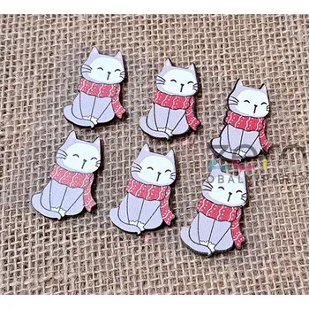 kreativní sada Kočka s šálou dřevěná samolepicí (6 ks) - barevná