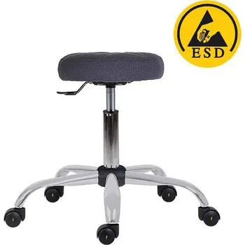 Otočná pracovní stolička ESD, na kolečkách, čalouněný sedák, barva šedá