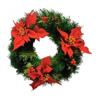 Věnec Věnec zdobený, 3 poinsettie, 30 cm 530-0038