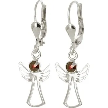 Náušnice Dámské visací stříbrné náušnice andílci s českými granáty STNAU1935F
