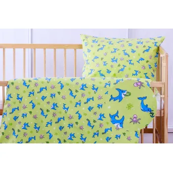 Povlečení JAN peří Flanelové povlečení do postýlky - zelený delfín - Flanelové povlečení do postýlky - zelený delfín 135x90/60x45 cm