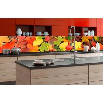 Fototapeta DIMEX | Fototapeta do kuchyně Listy KI-350-027 | 350 x 60 cm | zelená, žlutá, oranžová, hnědá + Samolepicí fototapeta za kuchyňskou linku DIMEX Listy v šíři 350 cm