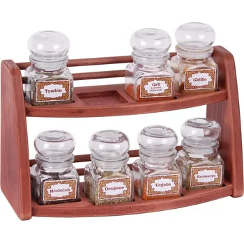 Drátěná police Polička na kořenky 733 - polička s osmi skleněnými kořenkami