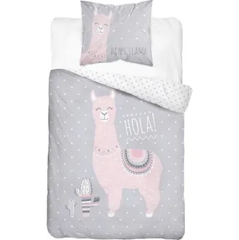 Povlečení Detexpol Happy Lama - HOLA! 140 x 200, 70 x 90 cm zipový uzávěr
