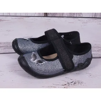 Dívčí bačkory Balerínky bačkůrky 3F Atena 3A3/5 černostříbrné s motýlkem velikost: 26