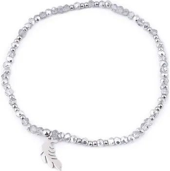 Módní doplněk Náramek s broušenými korálky z nerezové oceli - peříčko - 2 stříbrná platina