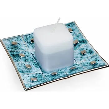 Svícen Skleněný svícen MIRA tyrkysový s vonnou svíčkou