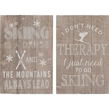 Plechová cedule Dvě dřevěné cedule Skiing - 40*60cm
