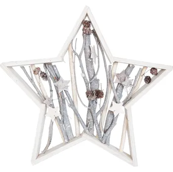Vánoční dekorace Dřevěná vánoční hvězda se šiškami - 39*5*39 cm