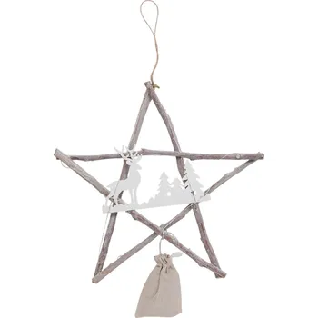 Vánoční dekorace Závěsná vánoční dřevěná hvězda se světýlky - 39*3*38 cm