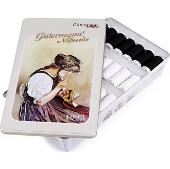 Nit Sada bílých a černých nití PES Gütermann v plechové krabici