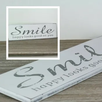 Plechová cedule Dřevěná cedule SMILE bílá 40x12cm