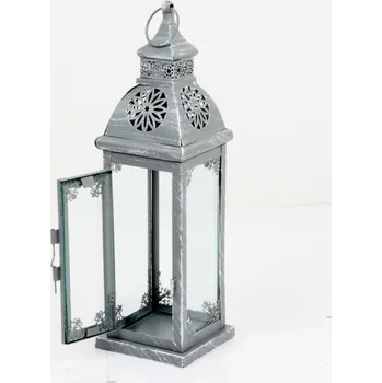 Lucerna Kovová lucerna šedá s patinou velká zdobená 70cm